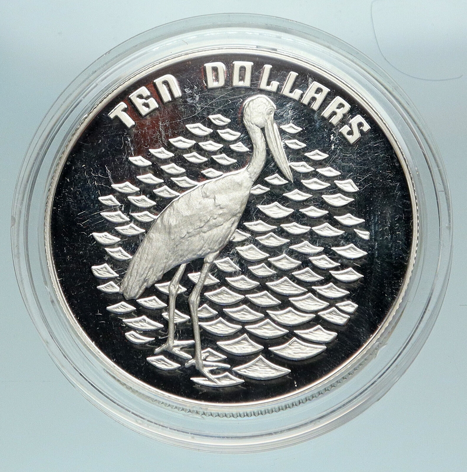 1991 AUSTRALIA UK Queen Elizabeth II JABIRU STORK Proof Silver $10 Coin i84711