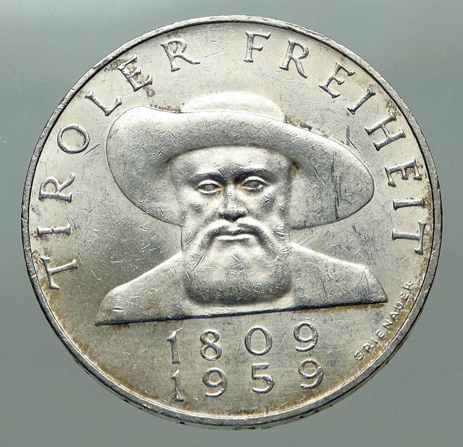 1959 AUSTRIA Tiroler Freiheit Liberation Genuine Silver 50 Shilling Coin i85091