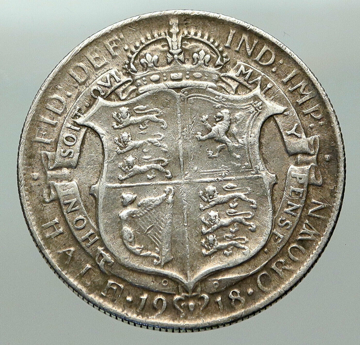 1918 Great Britain United Kingdom UK King GEORGE V Silver Half Crown Coin i85093