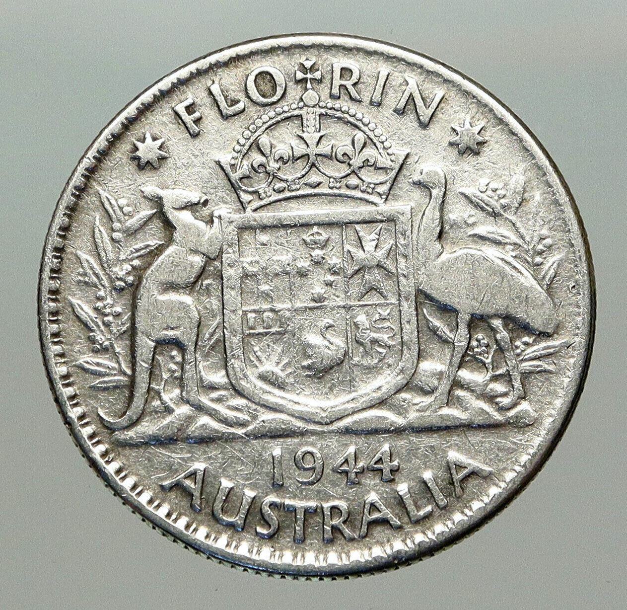 1944 AUSTRALIA Large King George VI Kangaroos VINTAGE Silver Florin Coin i85132