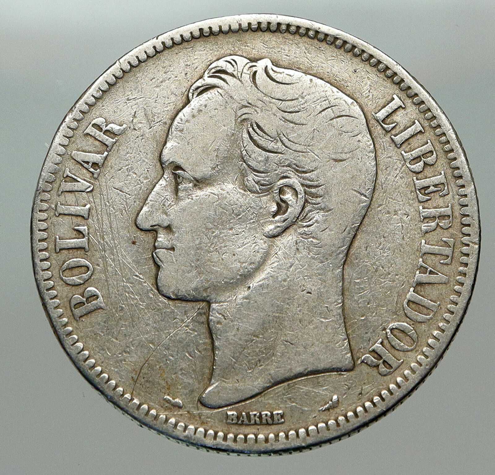 1910 Freemason President Simon Bolivar VENEZUELA Founder Silver 5 B Coin i85097