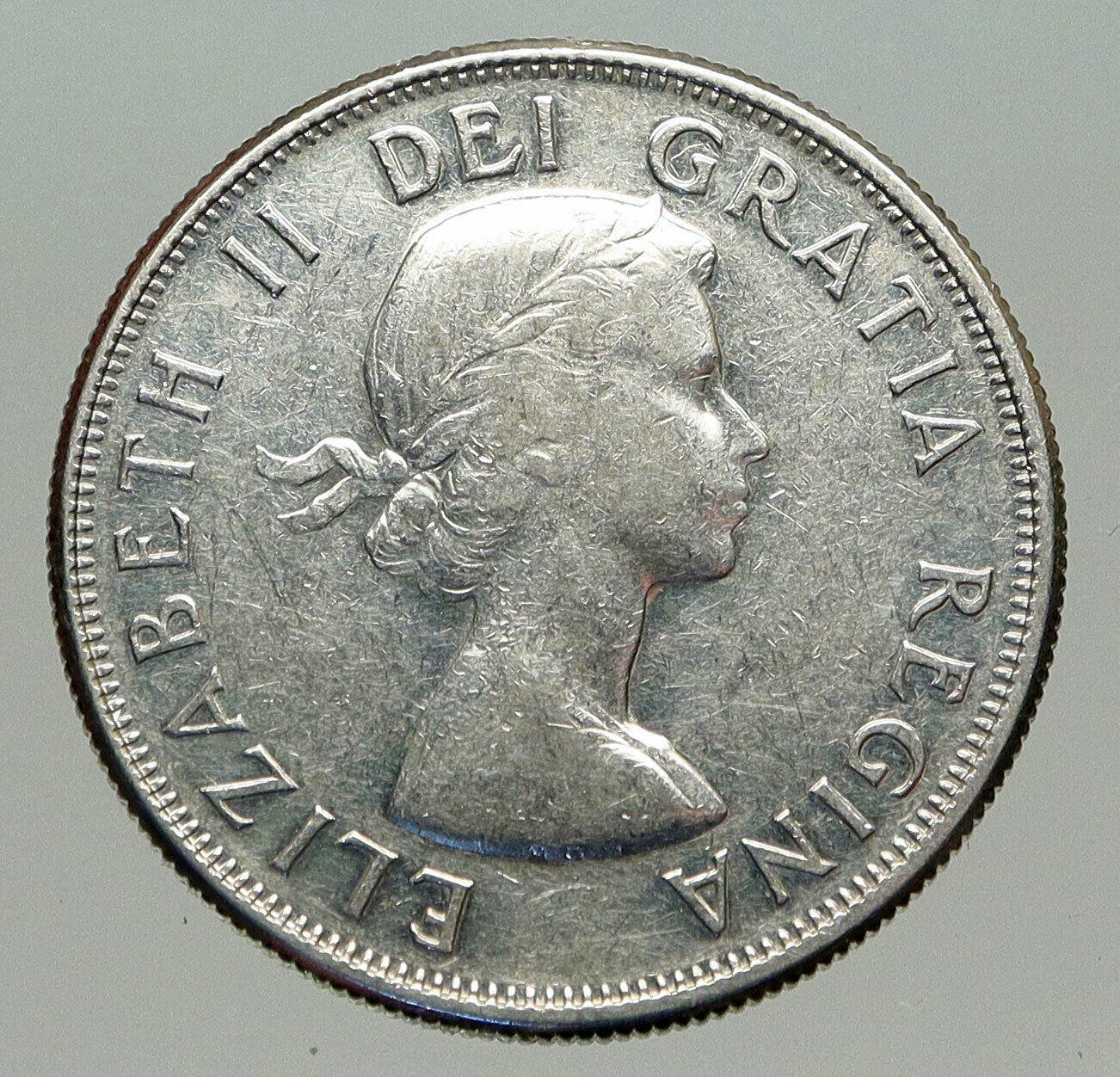 1959 CANADA Queen Elizabeth II Arms Crown VINTAGE SILVER 50 Cents Coin i85130