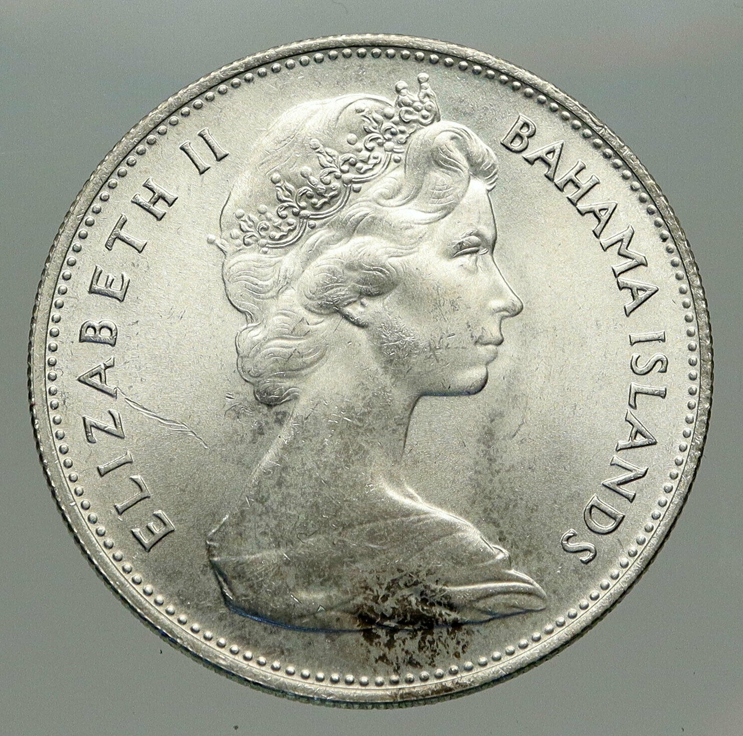 1966 BAHAMAS British Queen Elizabeth II w CONCH SHELL Silver Dollar Coin i85129