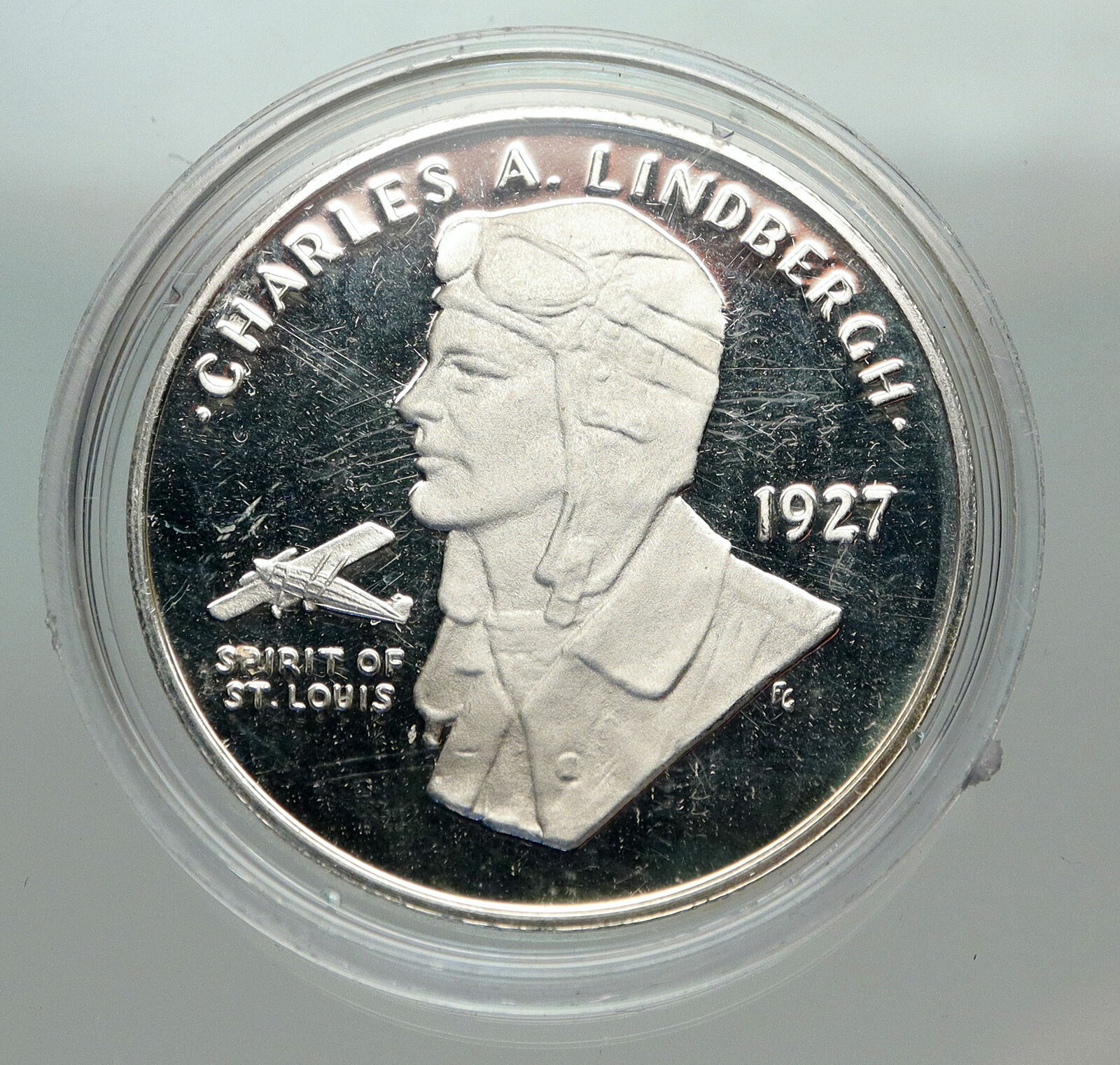 1986 UNITED STATES Charles Lindbergh FLIGHT Plane PROOF SILVER Medal Coin i85108
