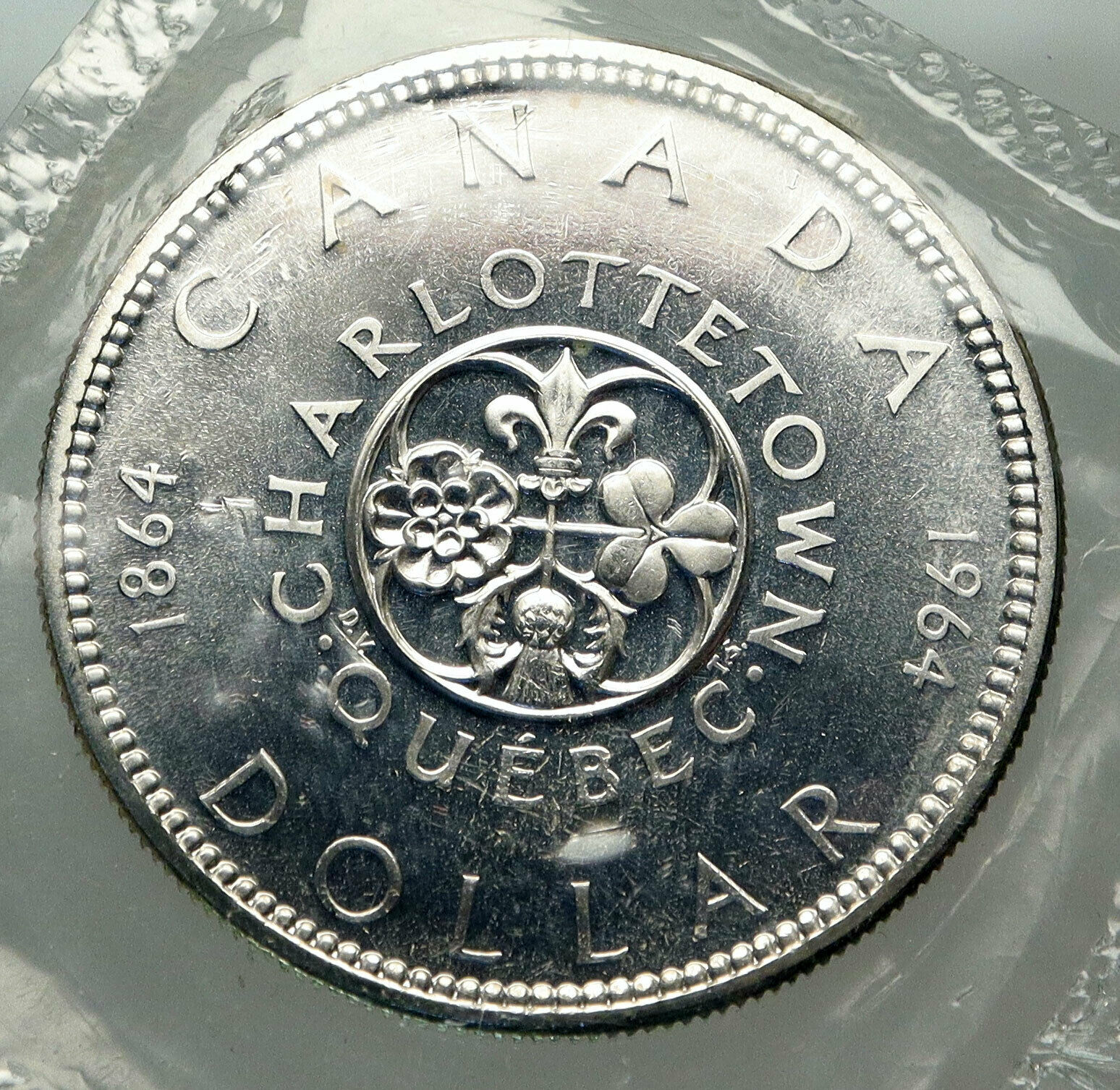 1964 CANADA Quebec Charlottetown Antique Genuine BIG SILVER Dollar Coin i85115