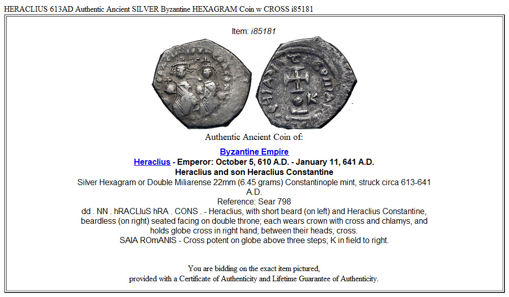 HERACLIUS 613AD Authentic Ancient SILVER Byzantine HEXAGRAM Coin w CROSS i85181