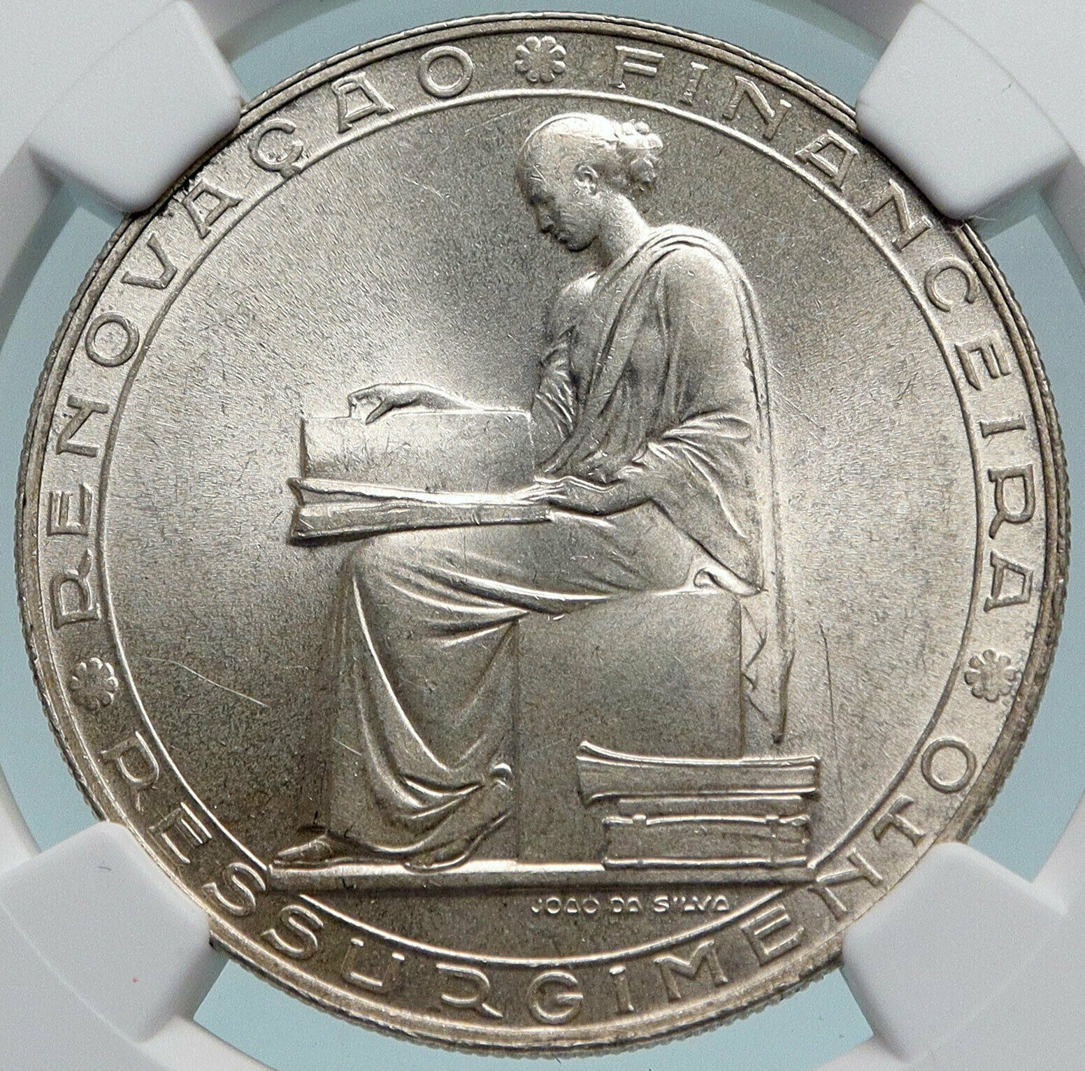 1953 PORTUGAL 25 Years Financial Reform OLD Silver 20 Escudos Coin NGC i85053