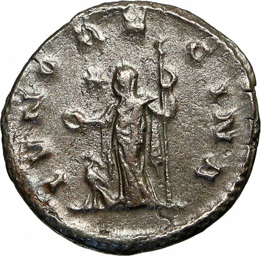 SALONIA Authentic Ancient 263AD Antioch Roman Coin w JUNO REGINA PEACOCK i84918