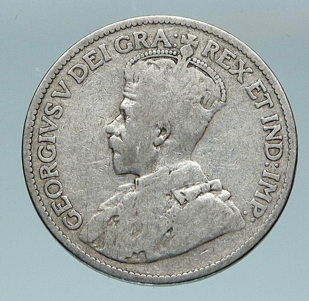 1916 CANADA UK King George V VINTAGE Antique RARE SILVER 25 CENTS Coin i85173