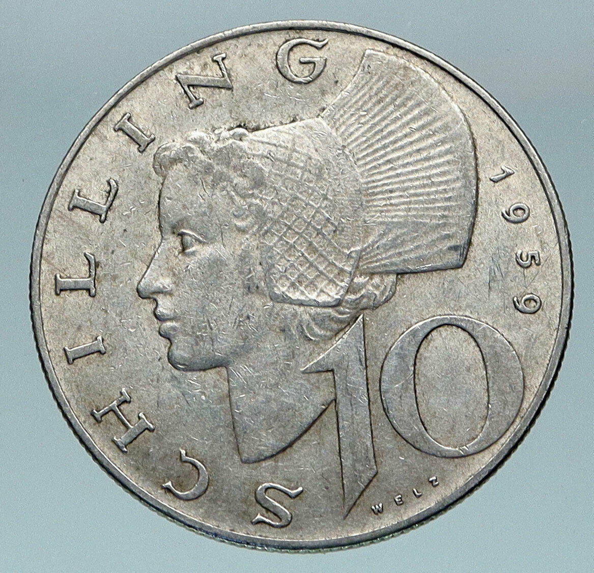 1959 AUSTRIA Wachau Woman Silver Austrian Shield OLD 10 Schilling Coin i85167