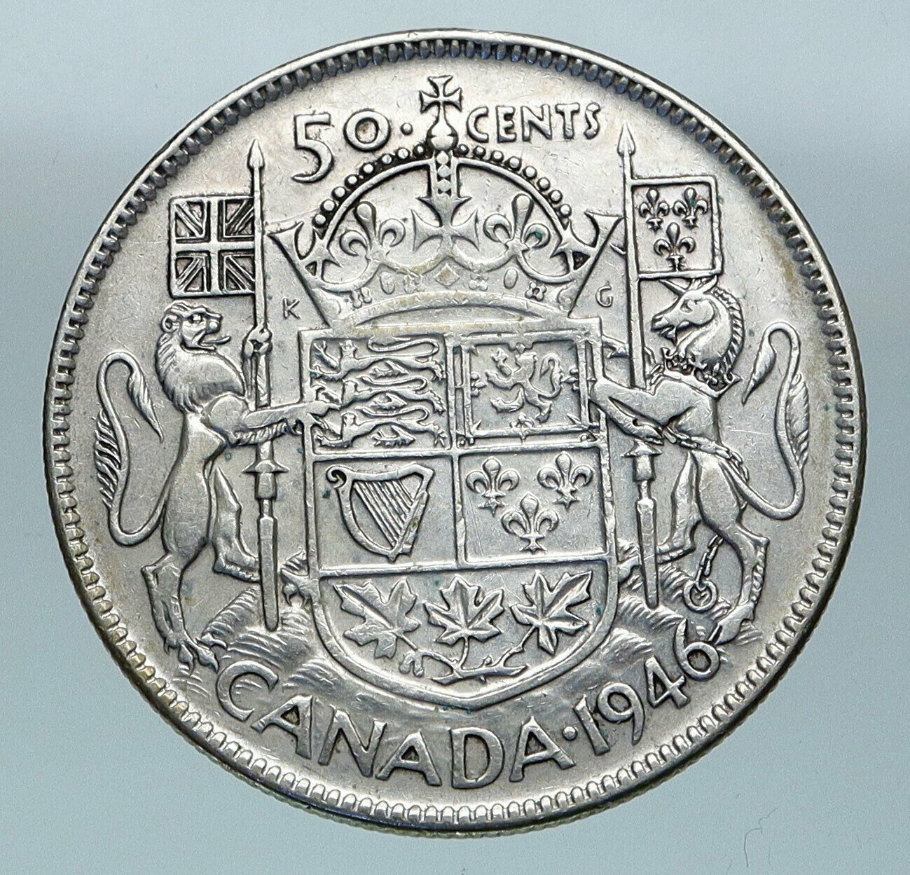 1946 CANADA UK King GEORGE VI Lions Crown Large Old SILVER 50 Cents Coin i85191