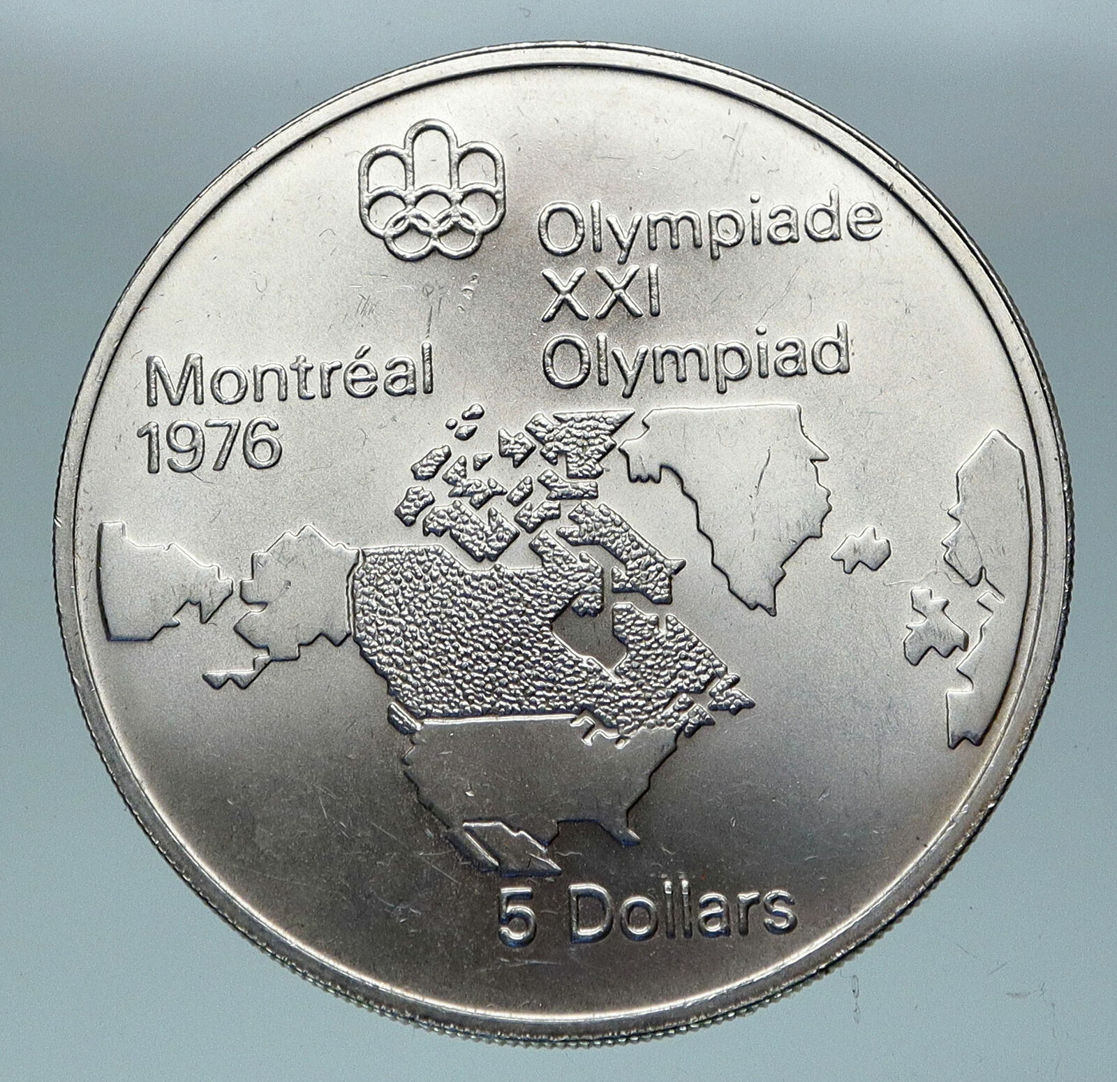 1973 CANADA Queen Elizabeth II Olympics Montreal World Map Silver $5 Coin i85164