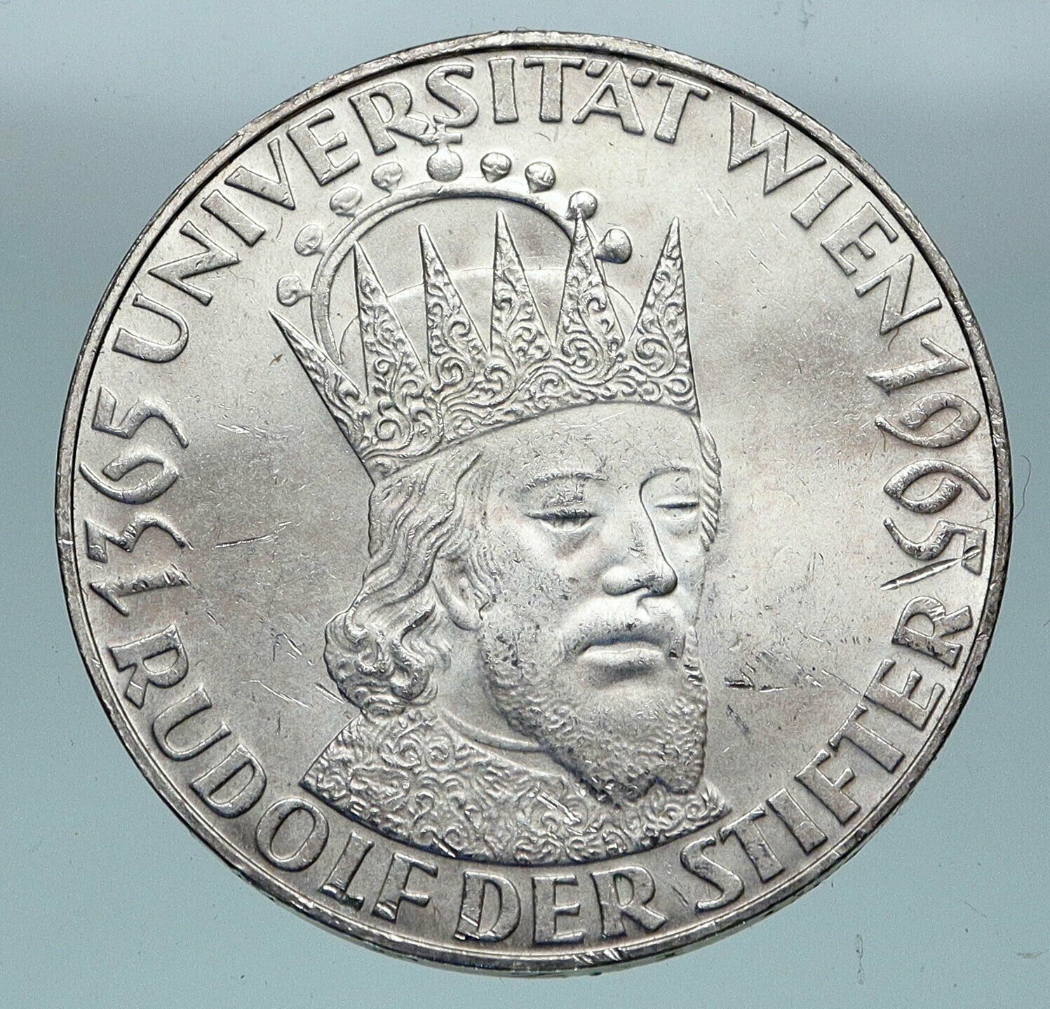 1965 AUSTRIA 600th of VIENNA UNIVERSITY Rudolf IV Der Stifter Silver Coin i85160