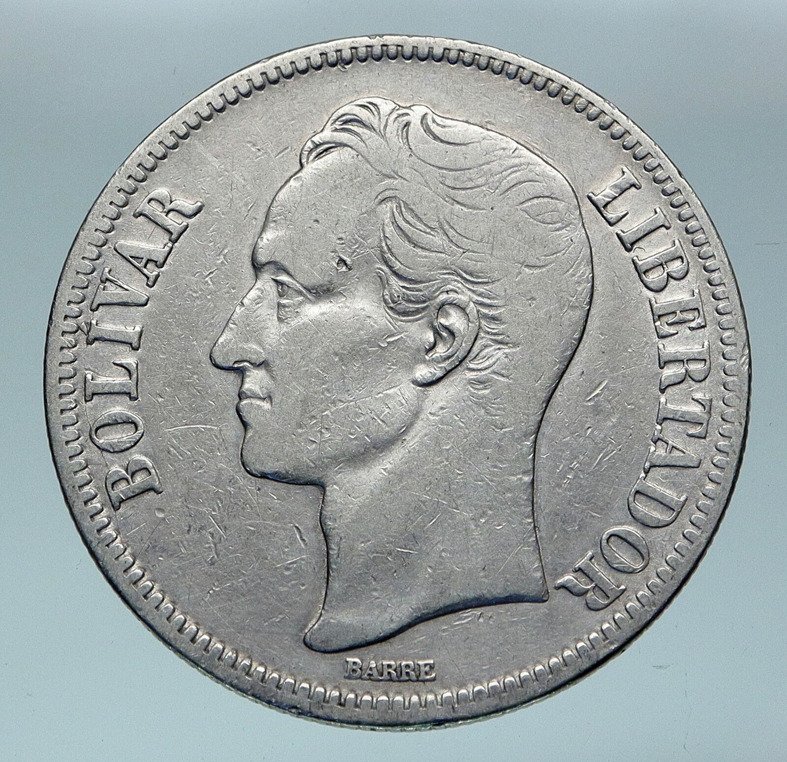 1926 Freemason President Simon Bolivar VENEZUELA Founder Silver 5 B Coin i85162