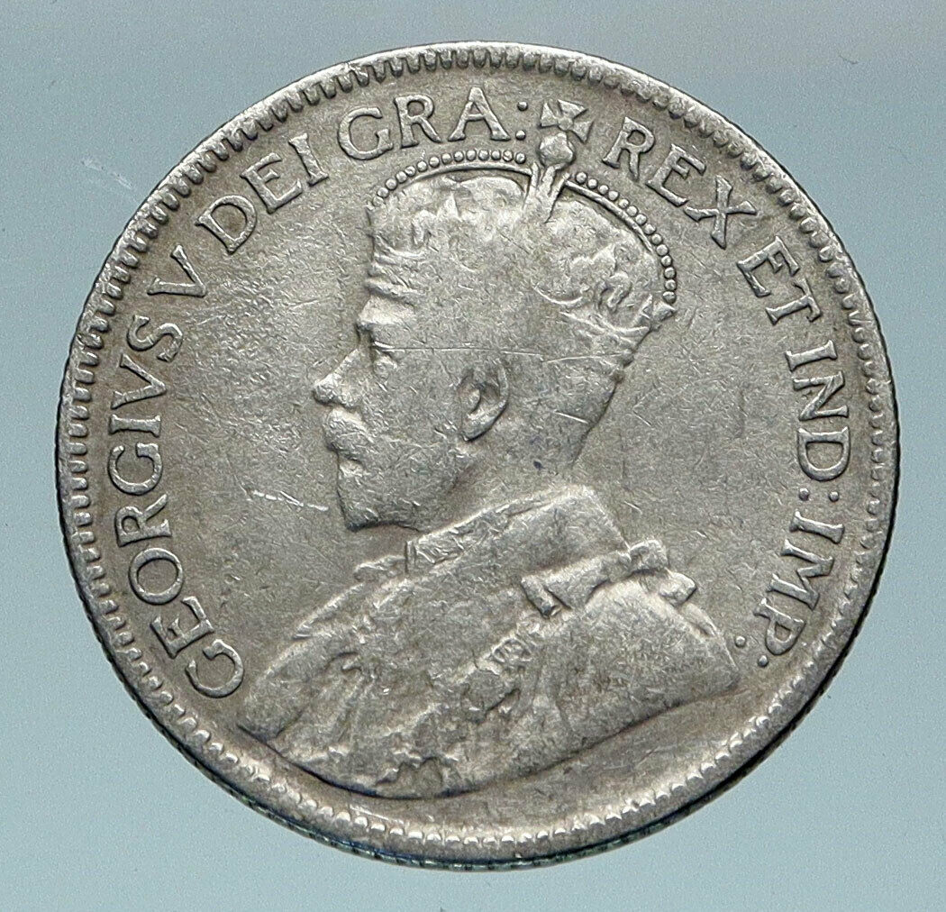 1917 CANADA UK King George V VINTAGE Antique RARE SILVER 25 CENTS Coin i85172