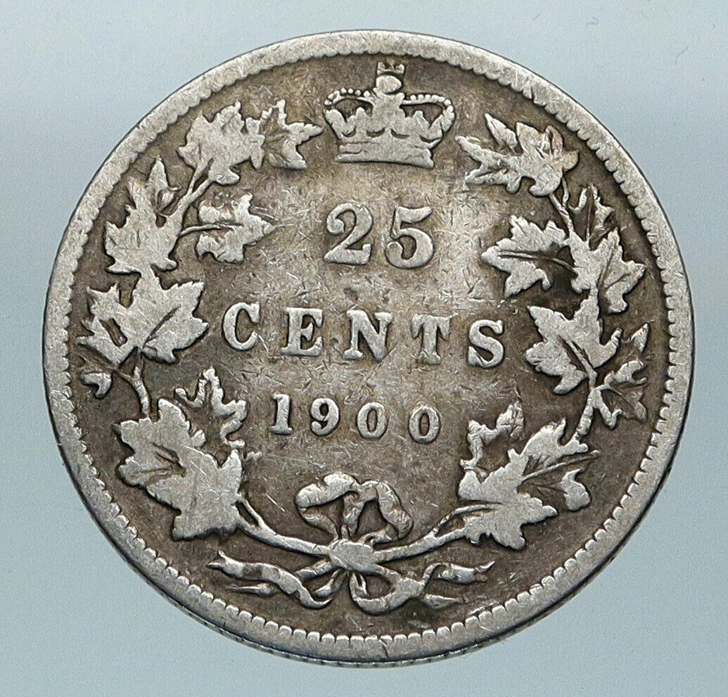 1900 CANADA UK Queen VICTORIA Antique VINTAGE Silver 25 Cents RARE Coin i85198
