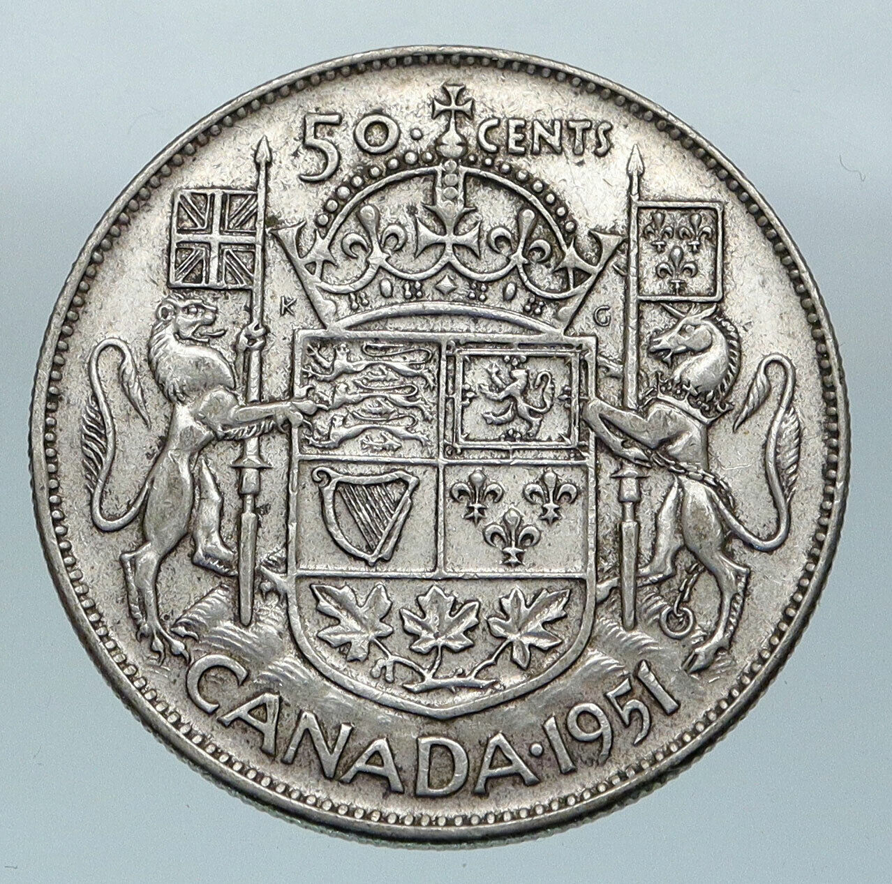 1951 CANADA UK King GEORGE VI Lions Crown Large Old SILVER 50 Cents Coin i85196