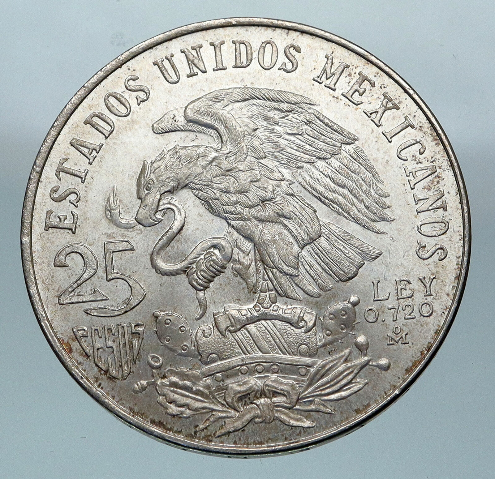 1968 Mexico XIX Olympic Games Aztec Ball Player BIG 25 Pesos Silver Coin i85195