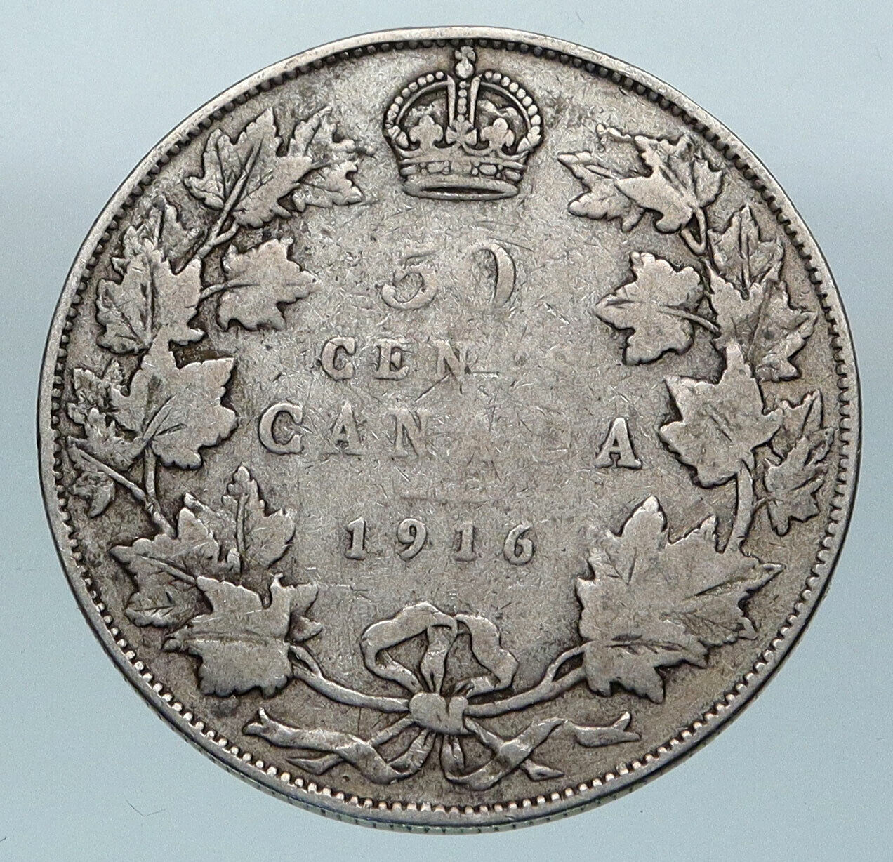 1916 CANADA UK King George V Vintage RARE Antique SILVER 50 CENTS Coin i85194