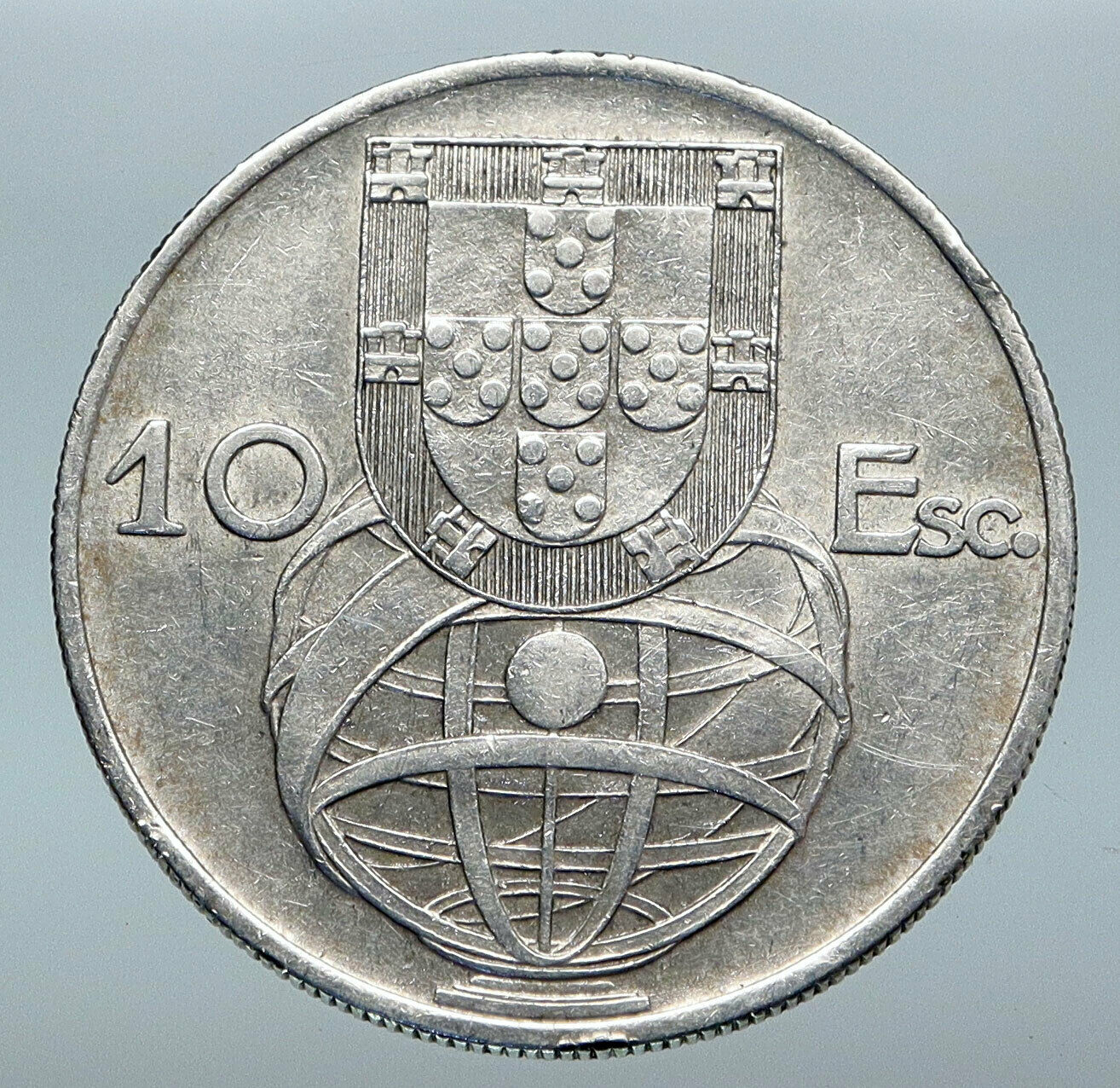 1954 PORTUGAL with PORTUGUESE SAILING SHIP Genuine Silver 10 Escudos Coin i85263