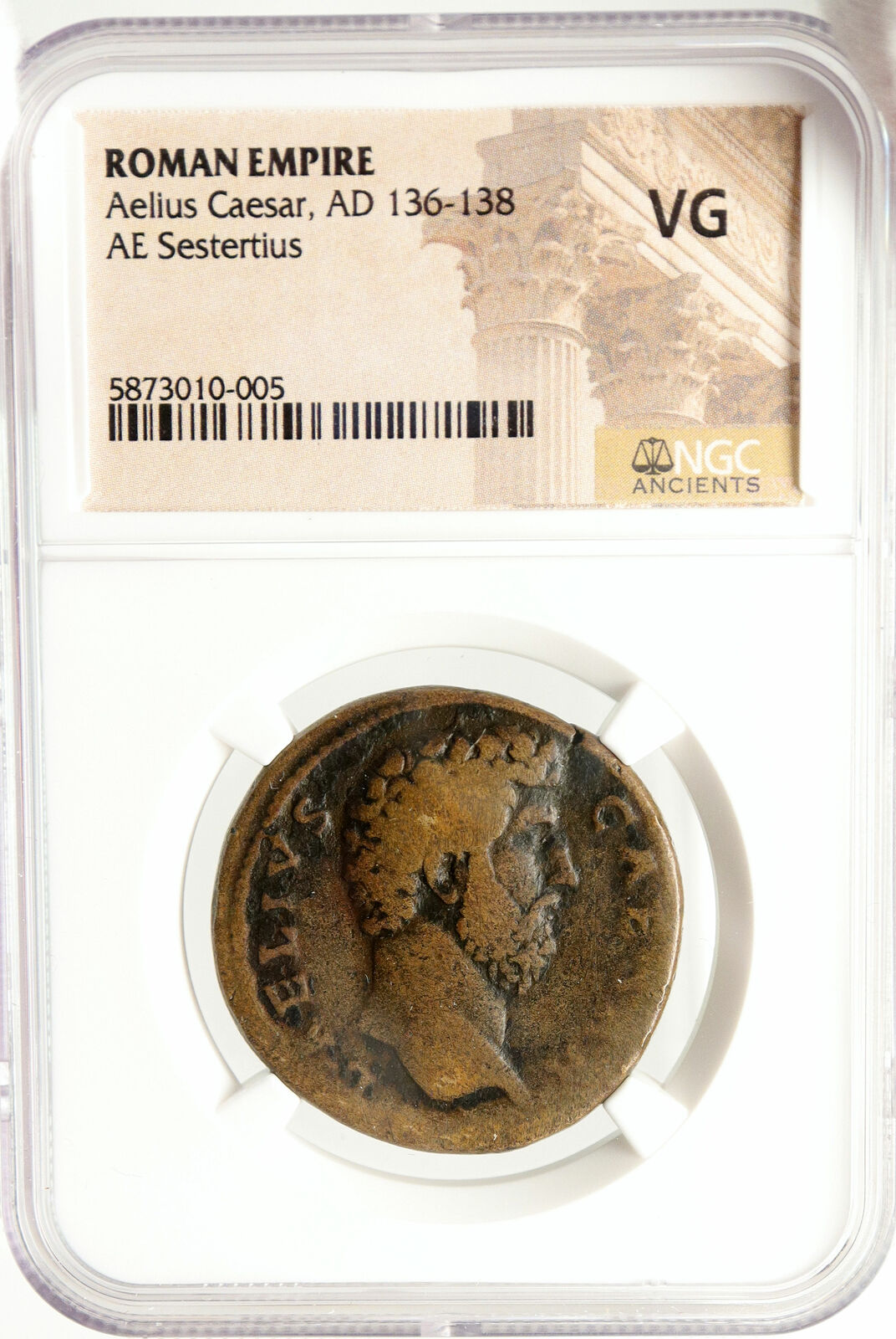 AELIUS Caesear Authentic Ancient SESTERTIUS Roman Coin Under HADRIAN NGC i84974