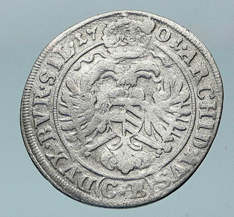 1701 BOHEMIA Kingdom SILESIA LEOPOLD I OLD Antique Silver 3 Kreuzer Coin i85034