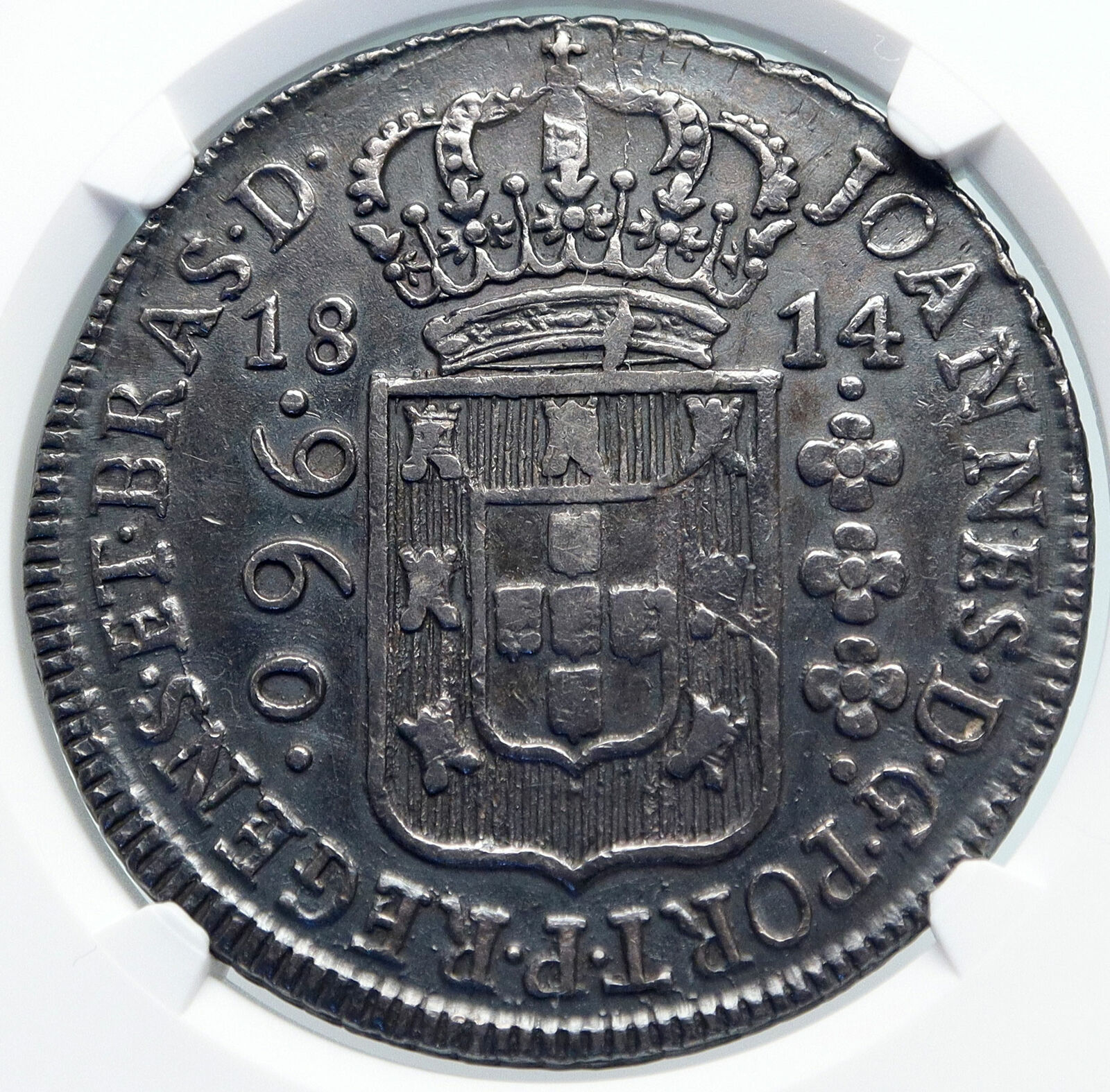 1814 BRAZIL Colonial King JOHN VI of PORTUGAL Silver 960 Reis Coin NGC i85335