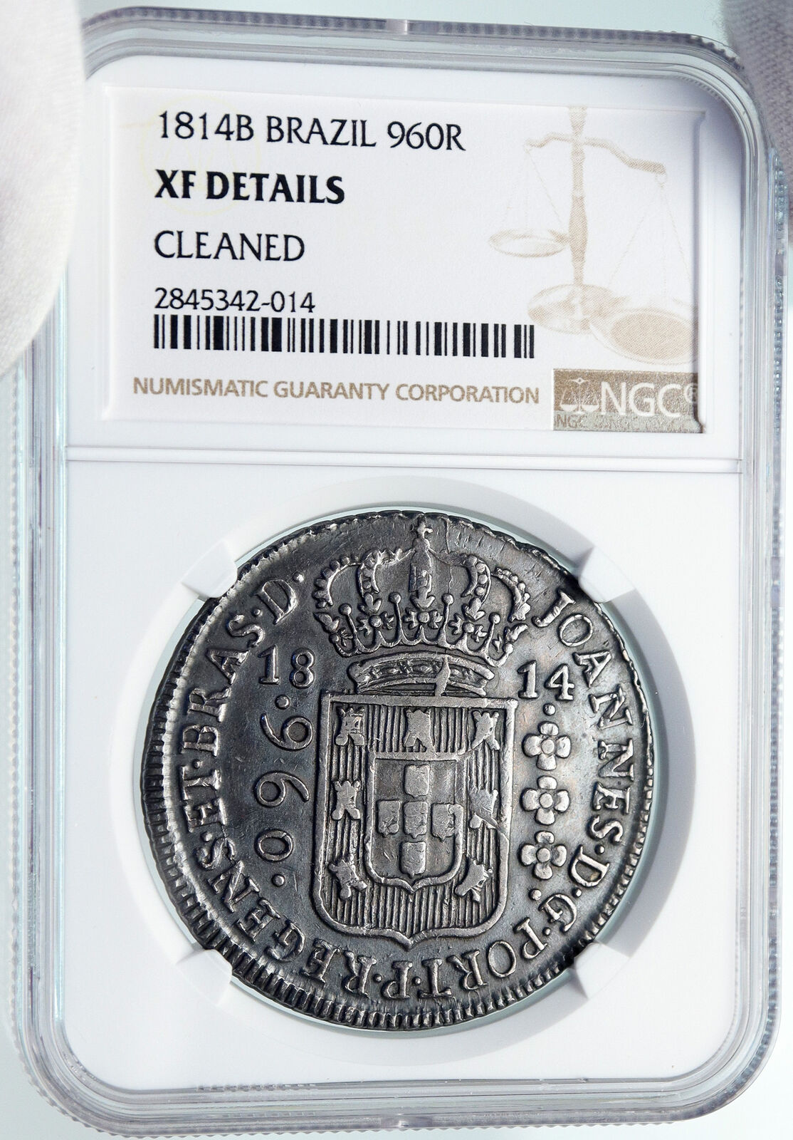 1814 BRAZIL Colonial King JOHN VI of PORTUGAL Silver 960 Reis Coin NGC i85335