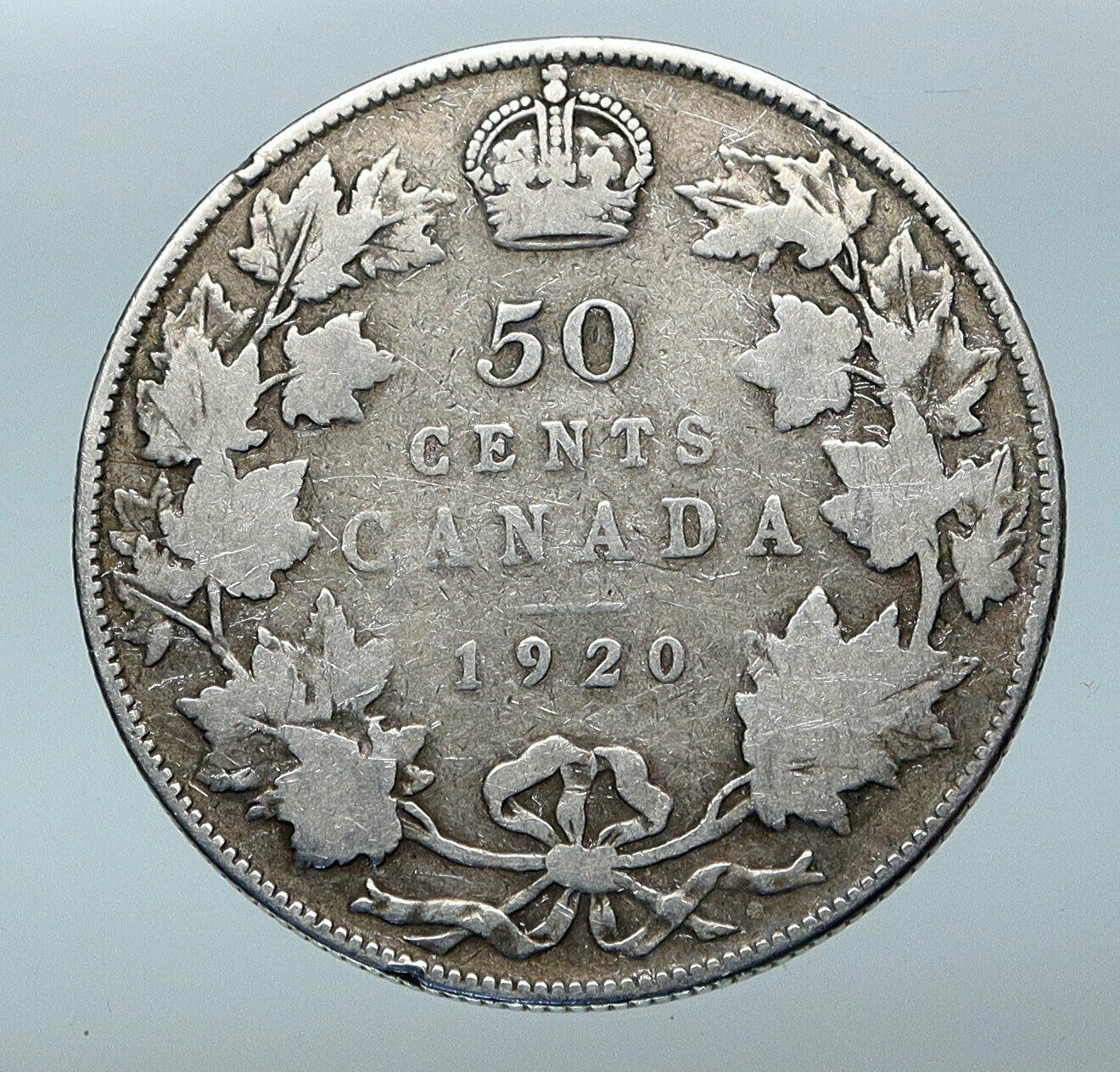 1920 CANADA UK King George V Vintage RARE Antique SILVER 50 CENTS Coin i85285