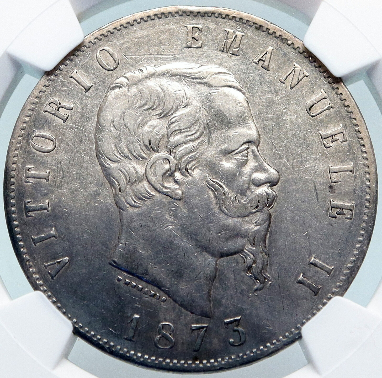 1873 ITALY King Victor Emmanuel II Silver 5 Lire Antique ITALIAN Coin NGC i85310