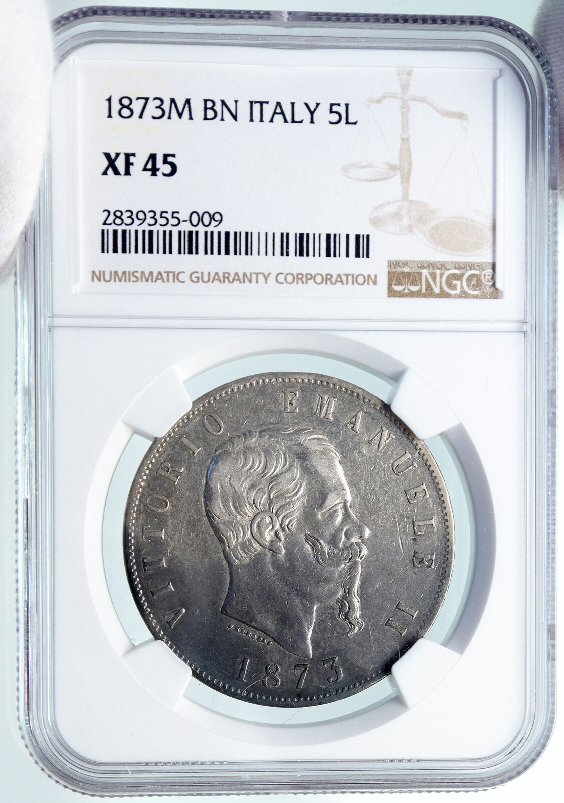 1873 ITALY King Victor Emmanuel II Silver 5 Lire Antique ITALIAN Coin NGC i85310