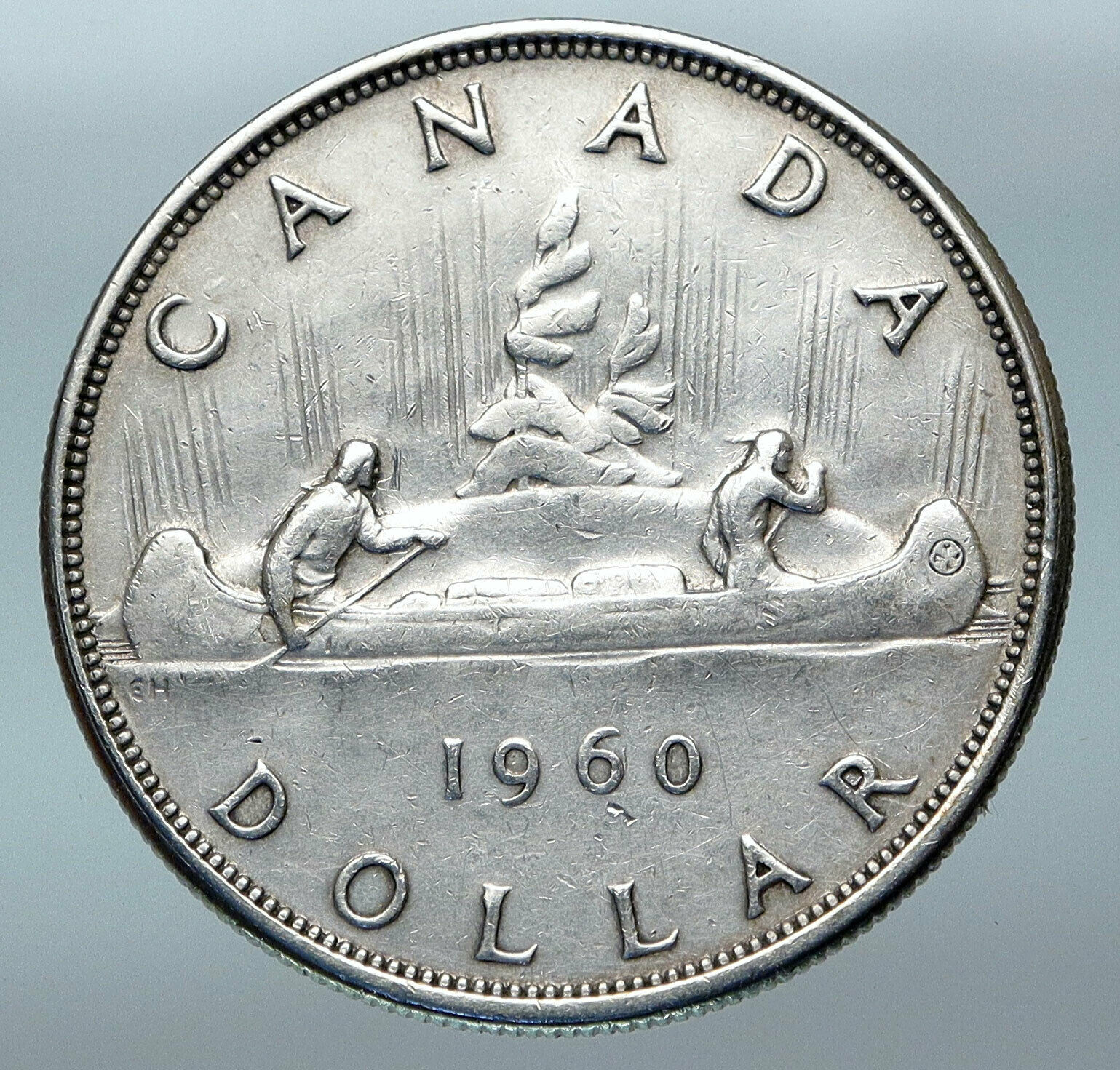 1960 CANADA w UK Queen Elizabeth II Voyagers Genuine Silver Dollar Coin i85280