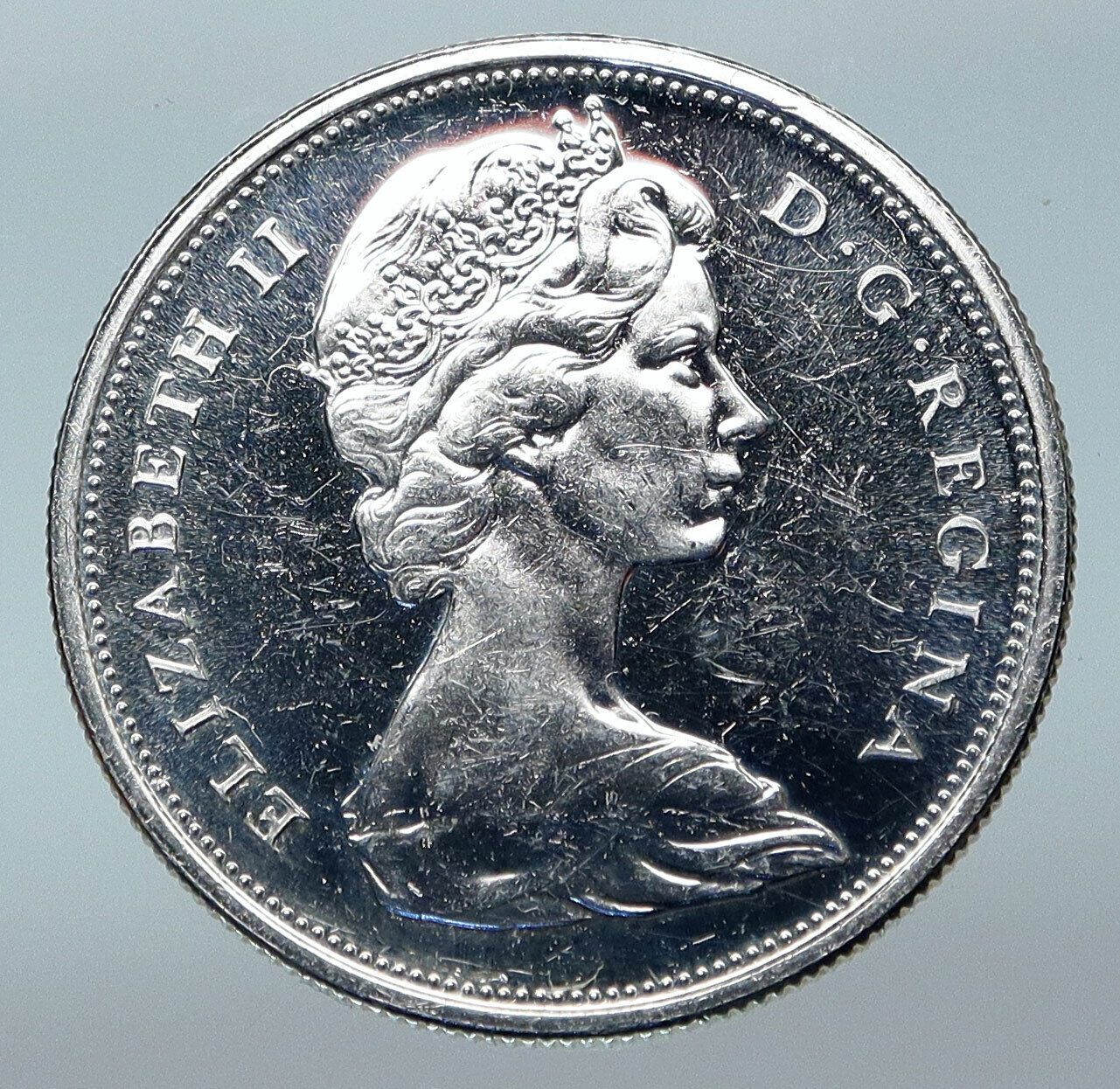 1967 CANADA UK Queen ELIZABETH II Wolf Howls Vintage Silver 50 Cents Coin i85284