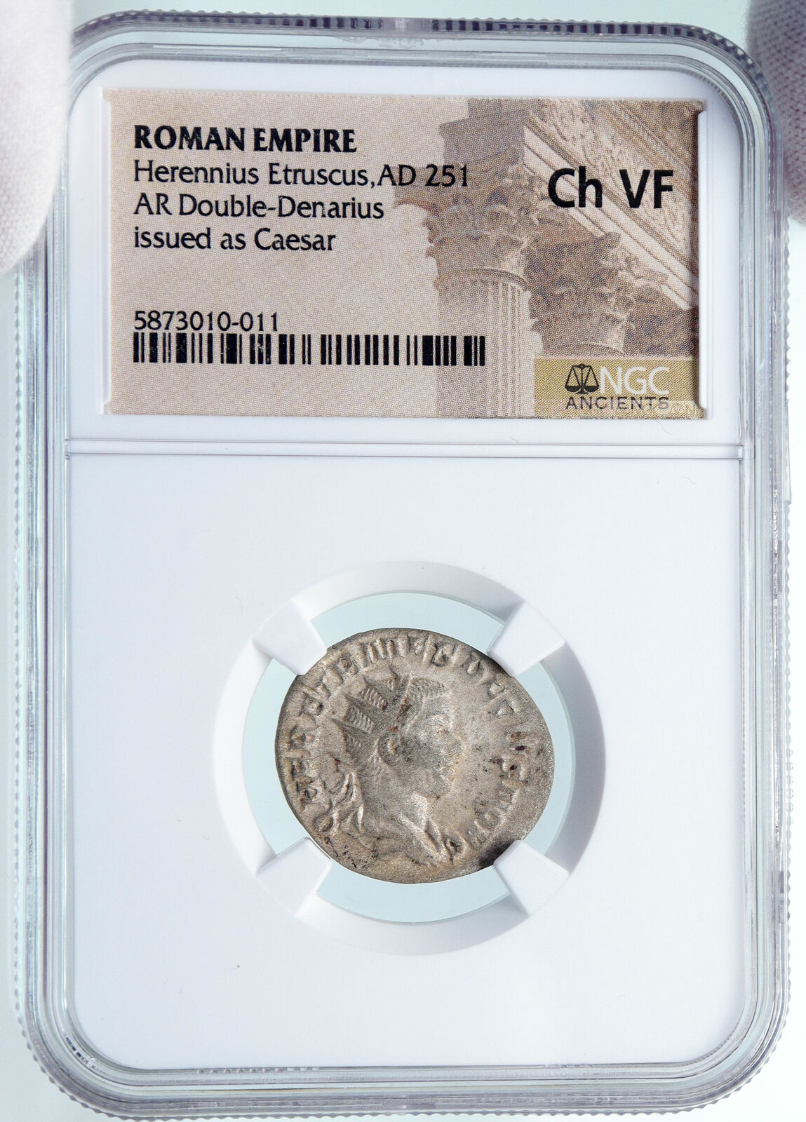 HERENNIUS ETRUSCUS Authentic Ancient 251AD Silver Roman Coin APOLLO NGC i84980