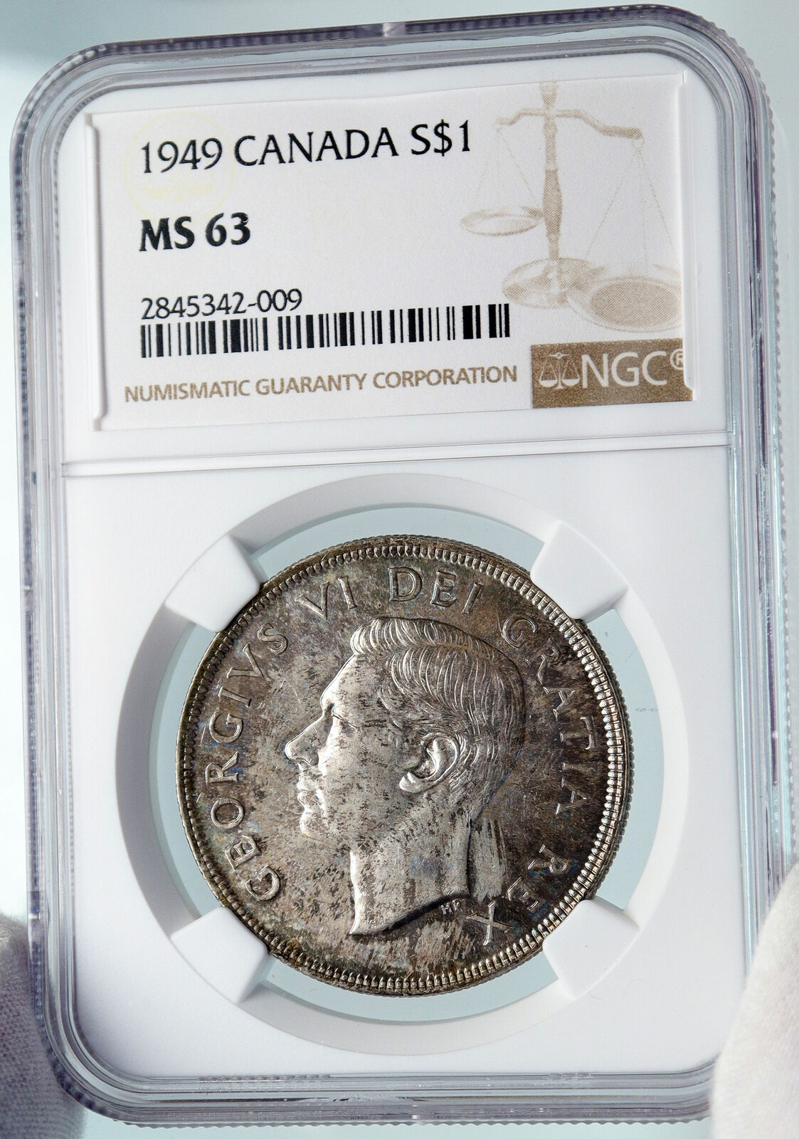 1949 CANADA UK King George VI SHIP Newfoundland Silver Dollar Coin NGC i85330