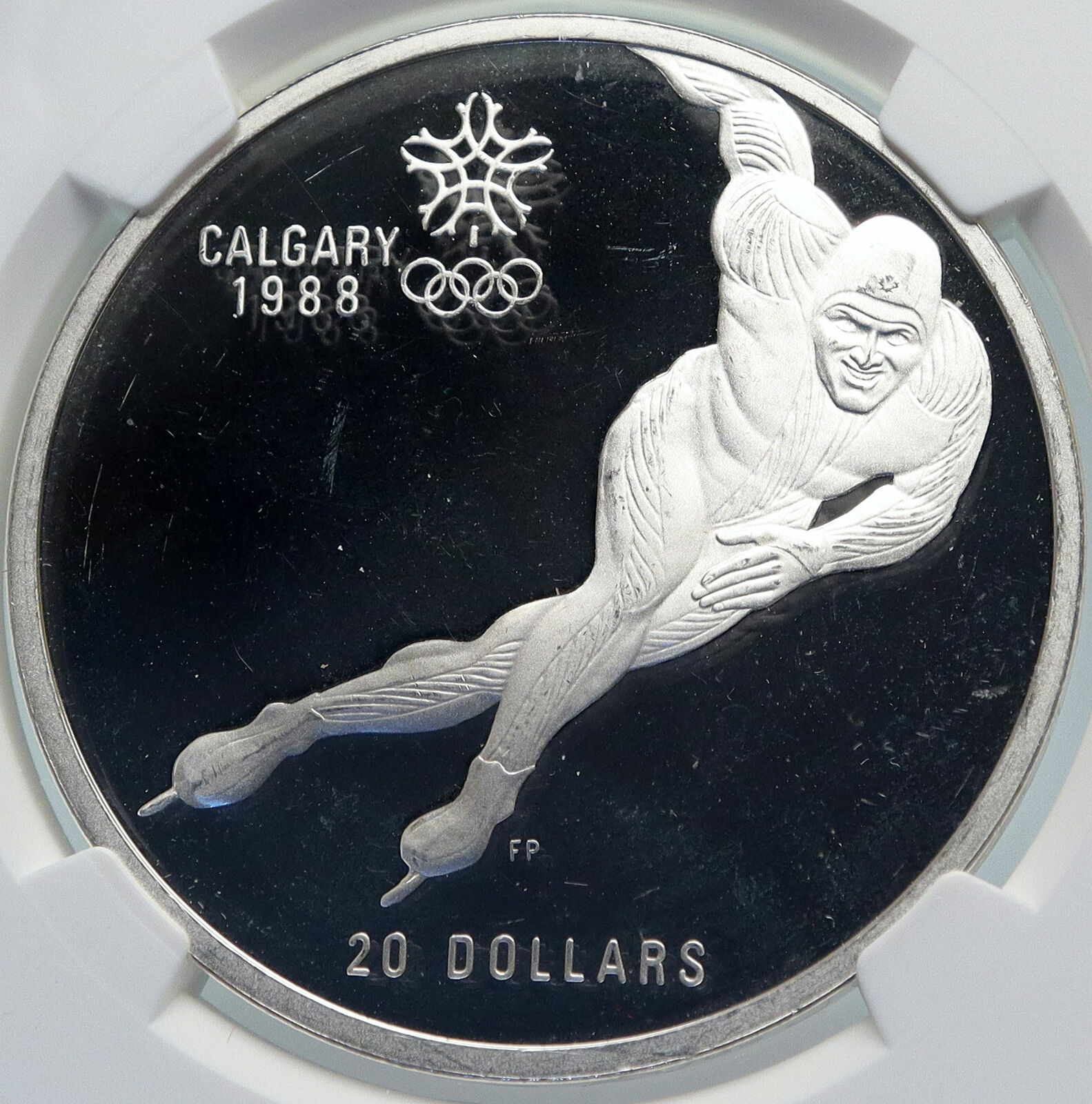 1985 CANADA 1988 CALGARY OLYMPICS Speed Skating Proof Silver $20 Coin NGC i85336