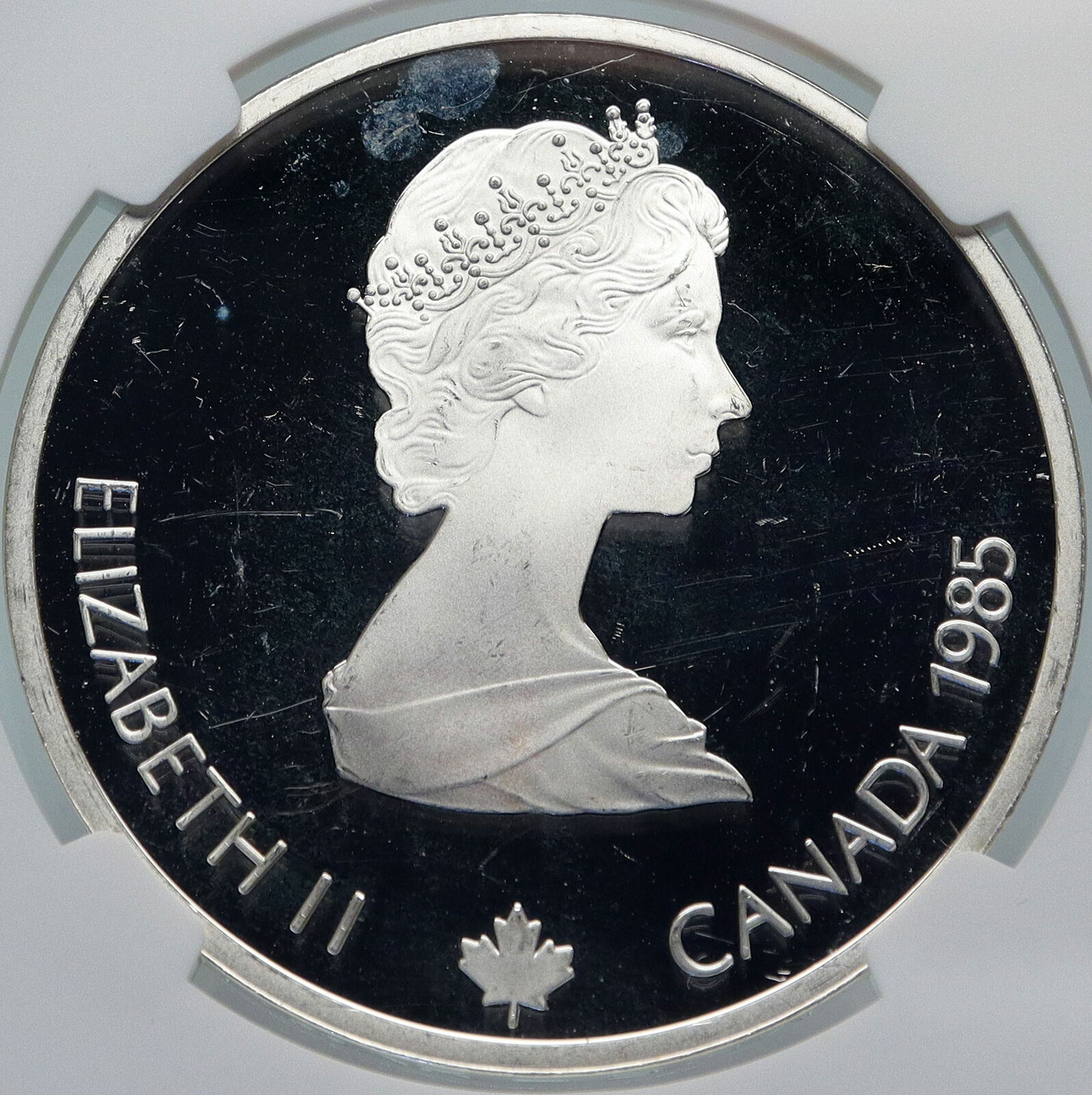 1985 CANADA 1988 CALGARY OLYMPICS Speed Skating Proof Silver $20 Coin NGC i85336