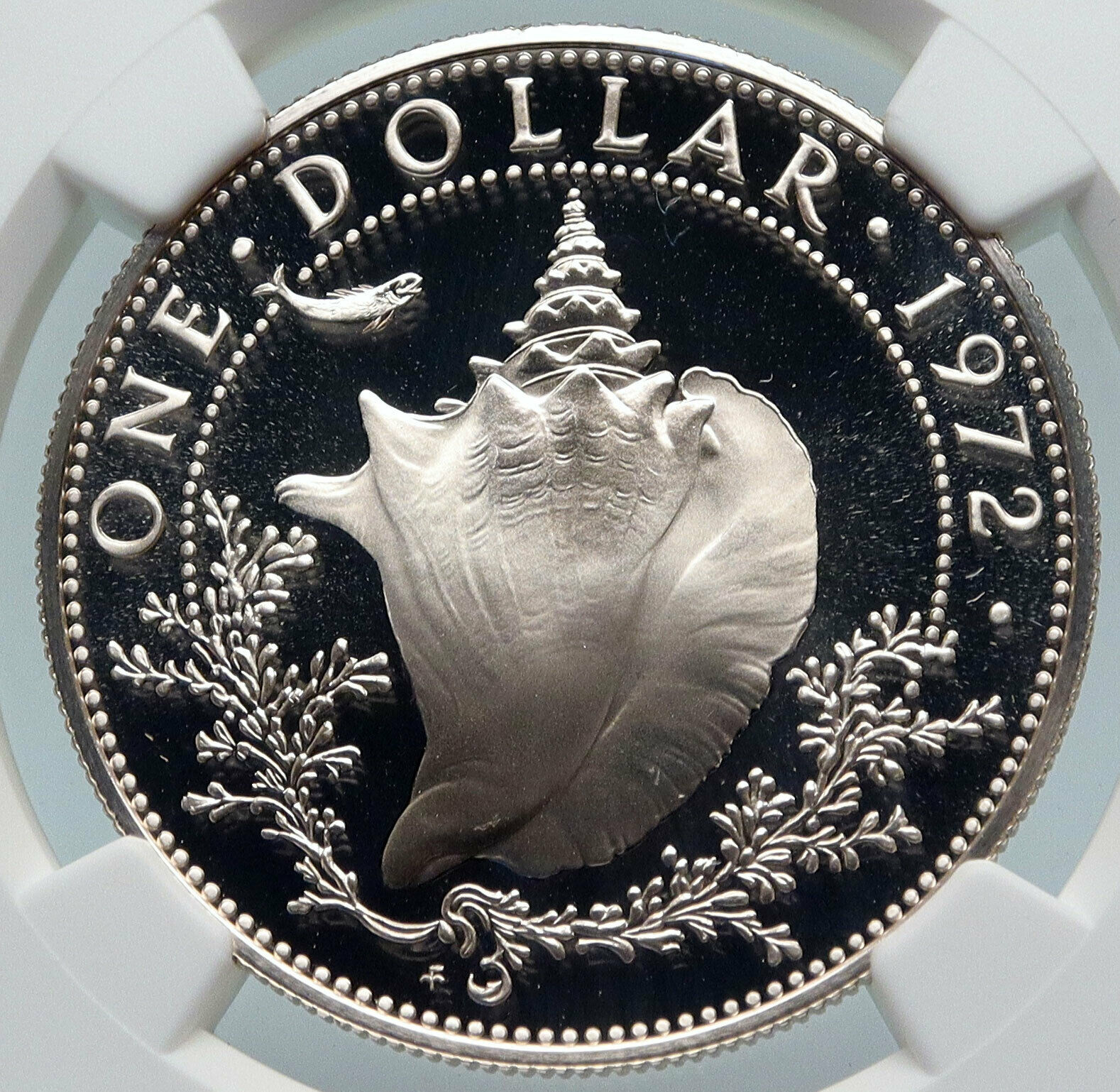 1972 BAHAMAS with CONCH SHELL Vintage OLD Proof Silver Dollar Coin NGC i85372