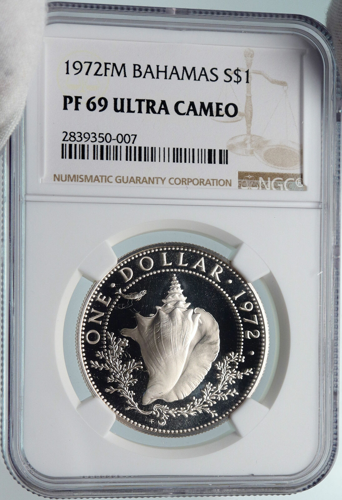 1972 BAHAMAS with CONCH SHELL Vintage OLD Proof Silver Dollar Coin NGC i85372