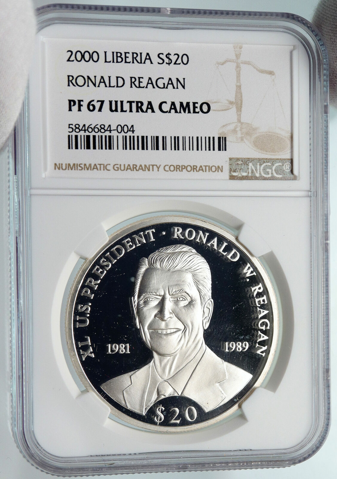 2000 LIBERIA American President RONALD REAGAN Proof Silver $20 NGC Coin i85339