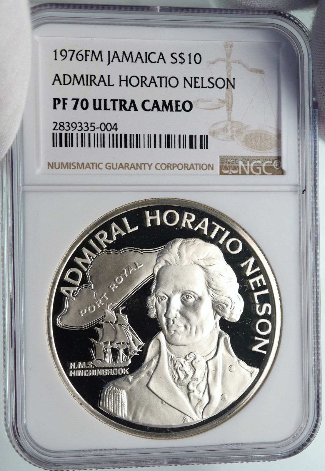 1976 JAMAICA Admiral Horatio Nelson Royal Navy SILVER 10 Dollars Coin NGC i85818