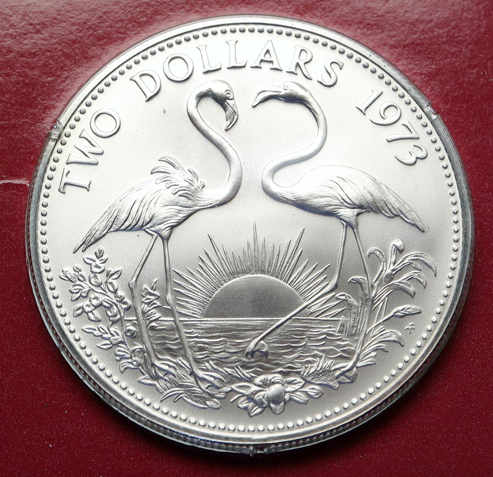 1973 BAHAMAS Queen Elizabeth II FLAMINGO Specimen MT Proof Silver $2 Coin i85865