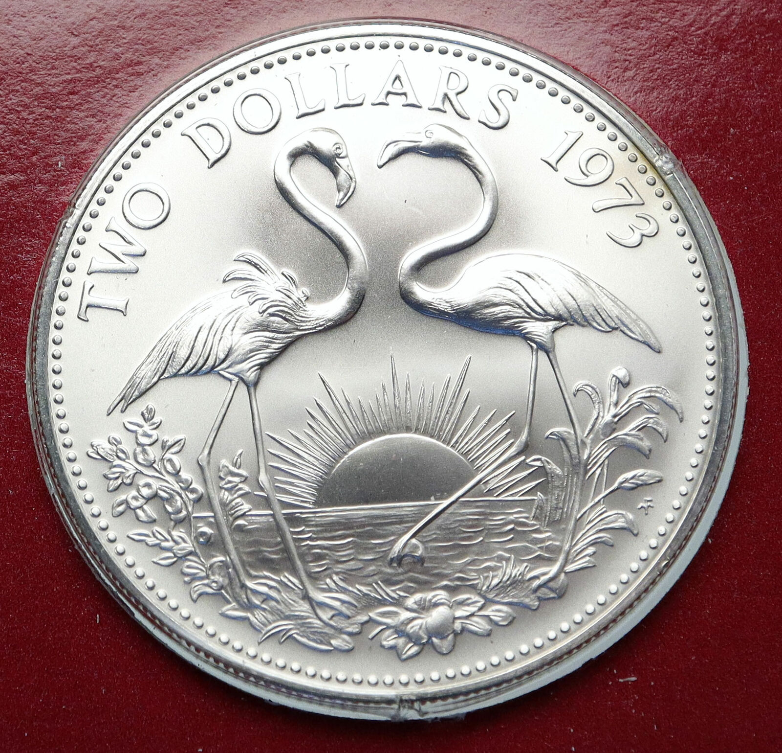 1973 BAHAMAS Queen Elizabeth II FLAMINGO Specimen MT Proof Silver $2 Coin i85866