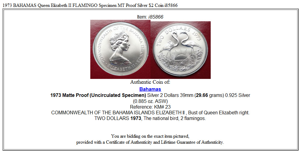 1973 BAHAMAS Queen Elizabeth II FLAMINGO Specimen MT Proof Silver $2 Coin i85866