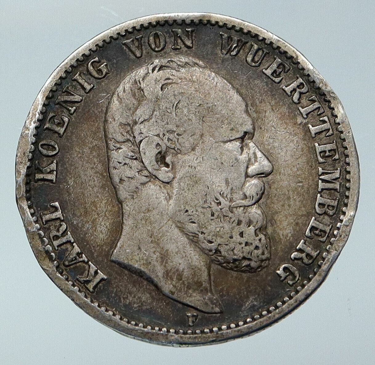 1876 WURTTEMBERG KINGDOM Germany King KARL (Charles I) Silver 2 Mark Coin i85846