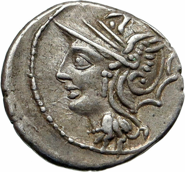 Roman Republic 104BC Rome Ancient Silver Coin ROMA SATURN CHARIOT i85691