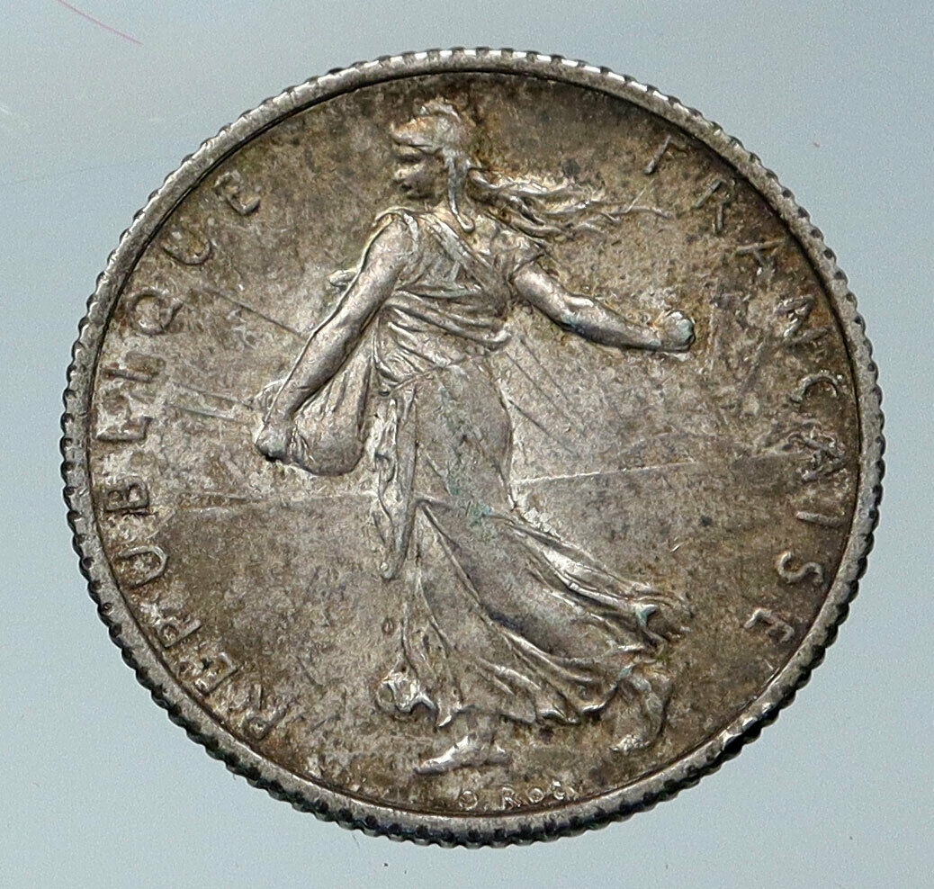 1916 FRANCE La Semeuse Sower Woman ANTIQUE OLD Silver 1 Franc French Coin i85900