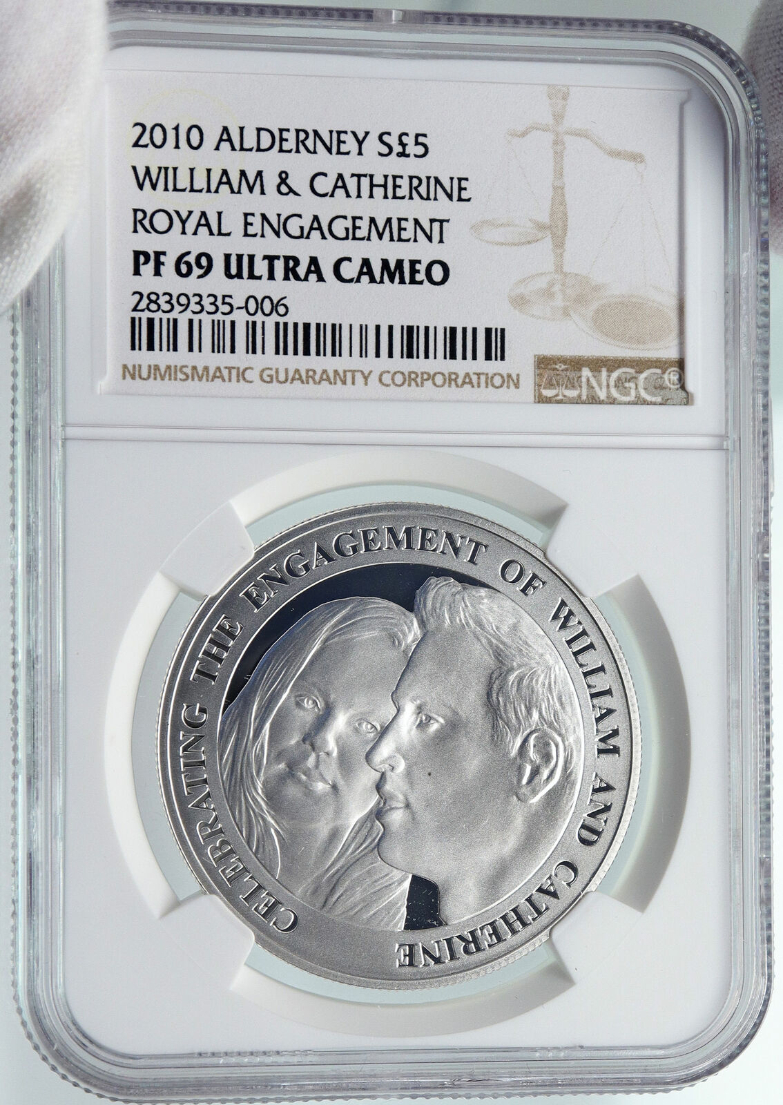 2010 GUERNSEY Alderney WILLIAM & CATHERINE Proof Silver 5 Pound Coin NGC i85970