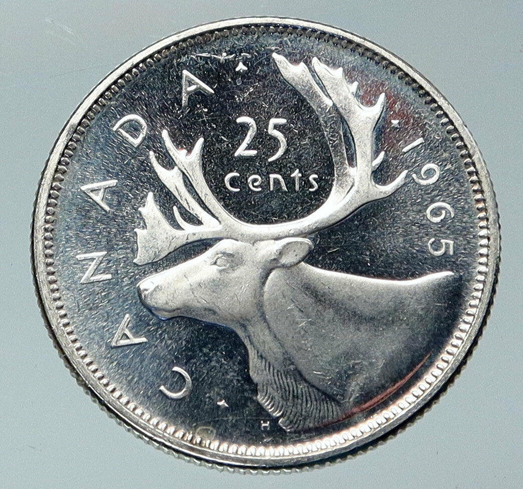 1965 CANADA United Kingdom Queen Elizabeth II CARIBOU Silver 25 Cent Coin i85907