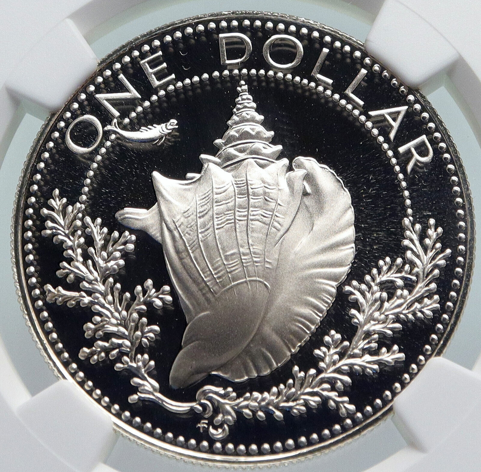 1976 BAHAMAS with CONCH SHELL Vintage OLD Proof Silver Dollar Coin NGC i85972